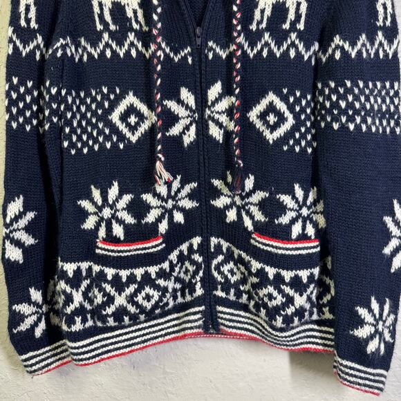 THE ALPACA CONNECTION Sweater Large Hoodie Cardigan Fair Isle Full Zip Llama - Picture 6 of 15
